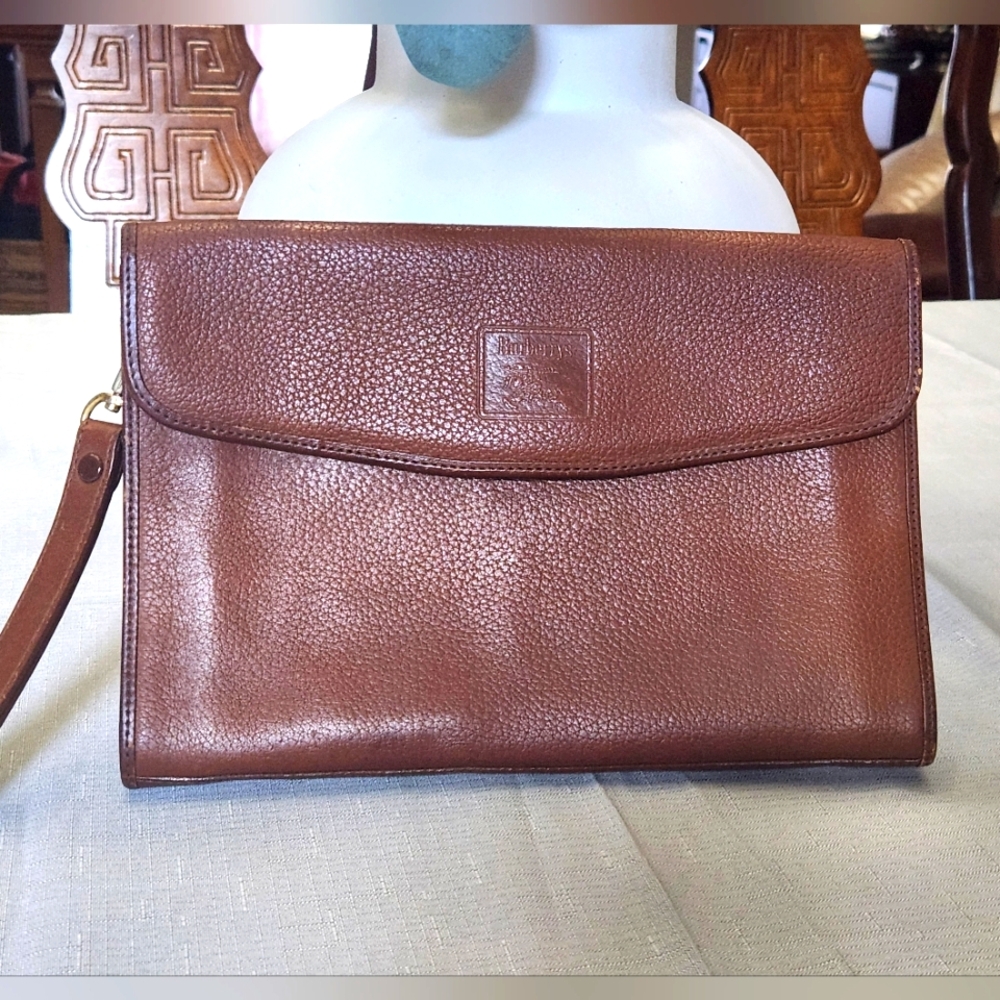 Burberry Brown Leather Clutch with Pebbled Finish